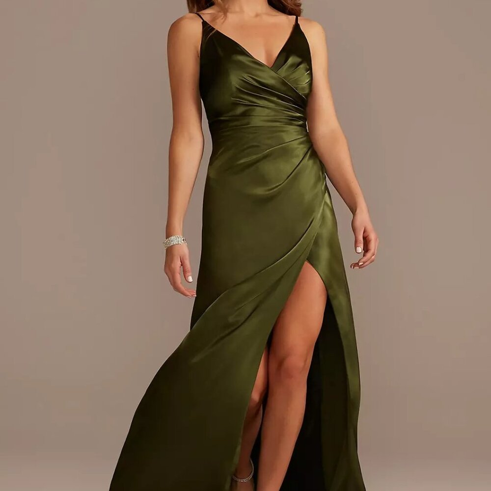 DAVID's BRIDAL Galina Signature - Charmeuse Draped Strappy Dress STYLE# GS290017